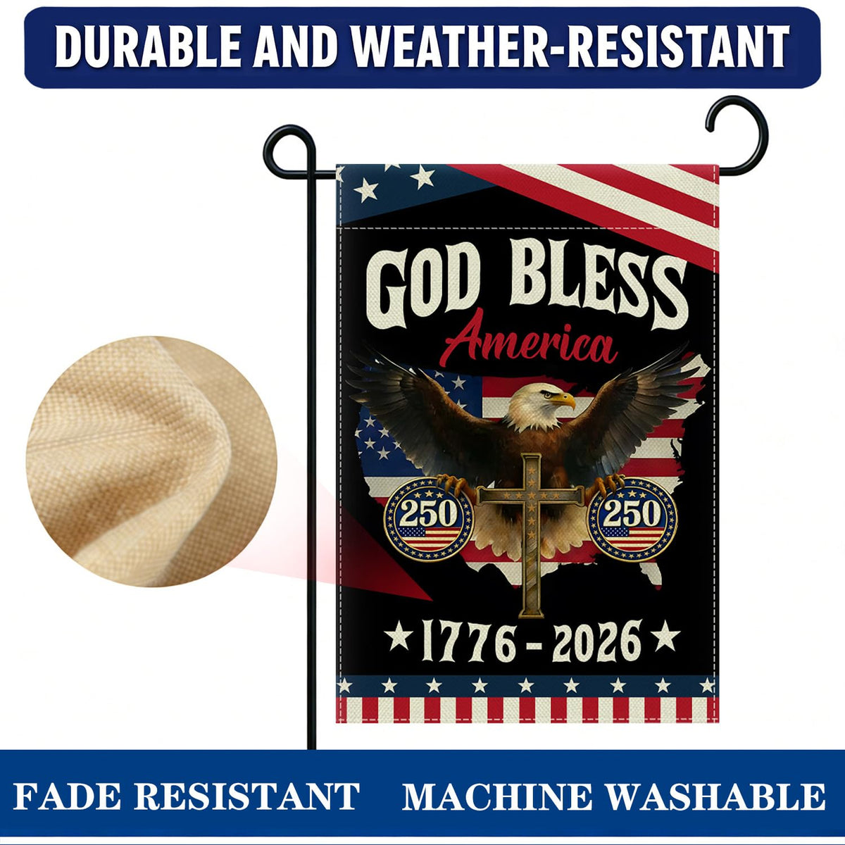 ECCYMY God Bless 250 Years flag with all-weather fabric for year-round display