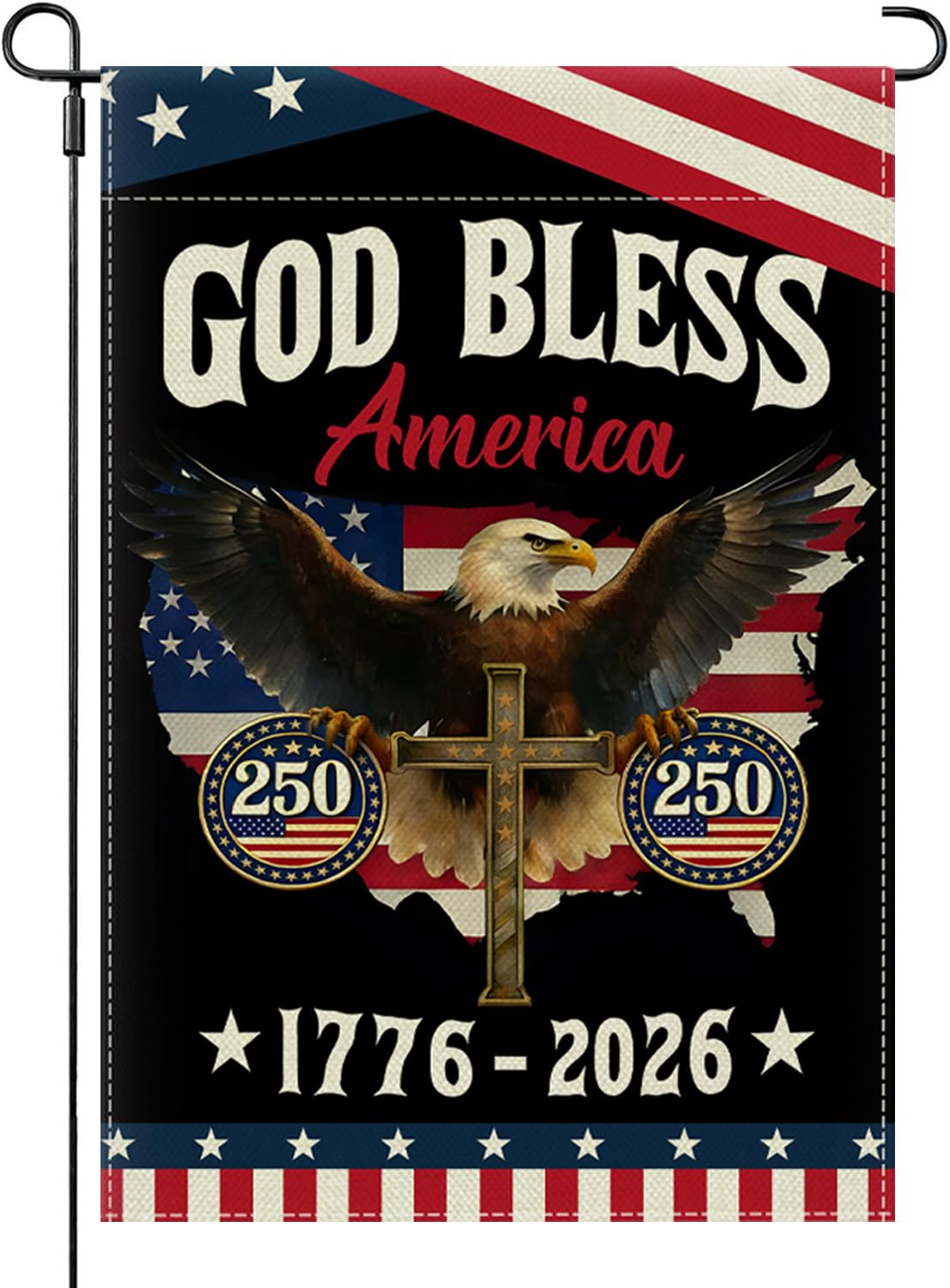 ECCYMY God Bless 250 Years flag front view with bold eagle design for yard display
