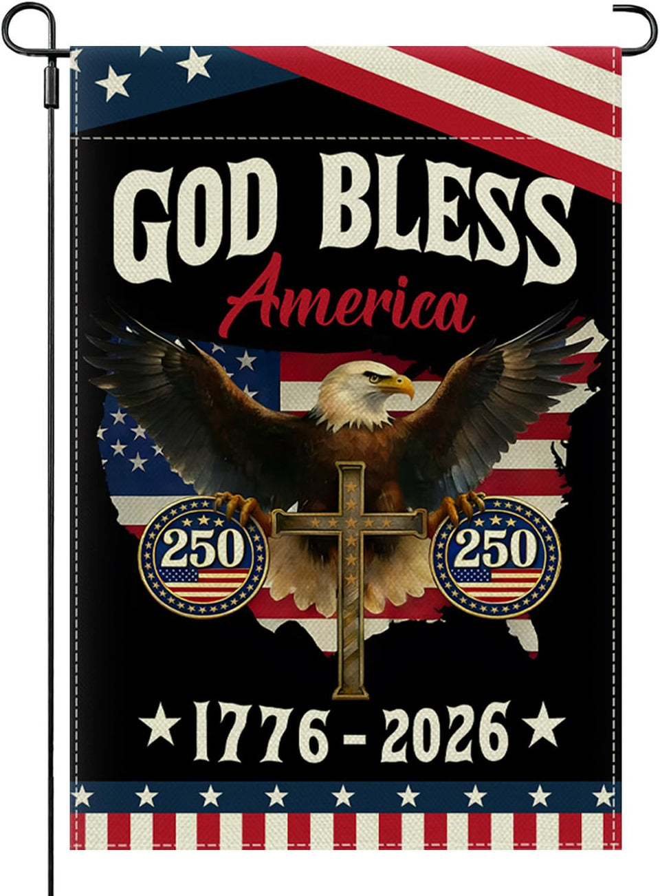 ECCYMY God Bless 250 Years flag front view with bold eagle design for yard display