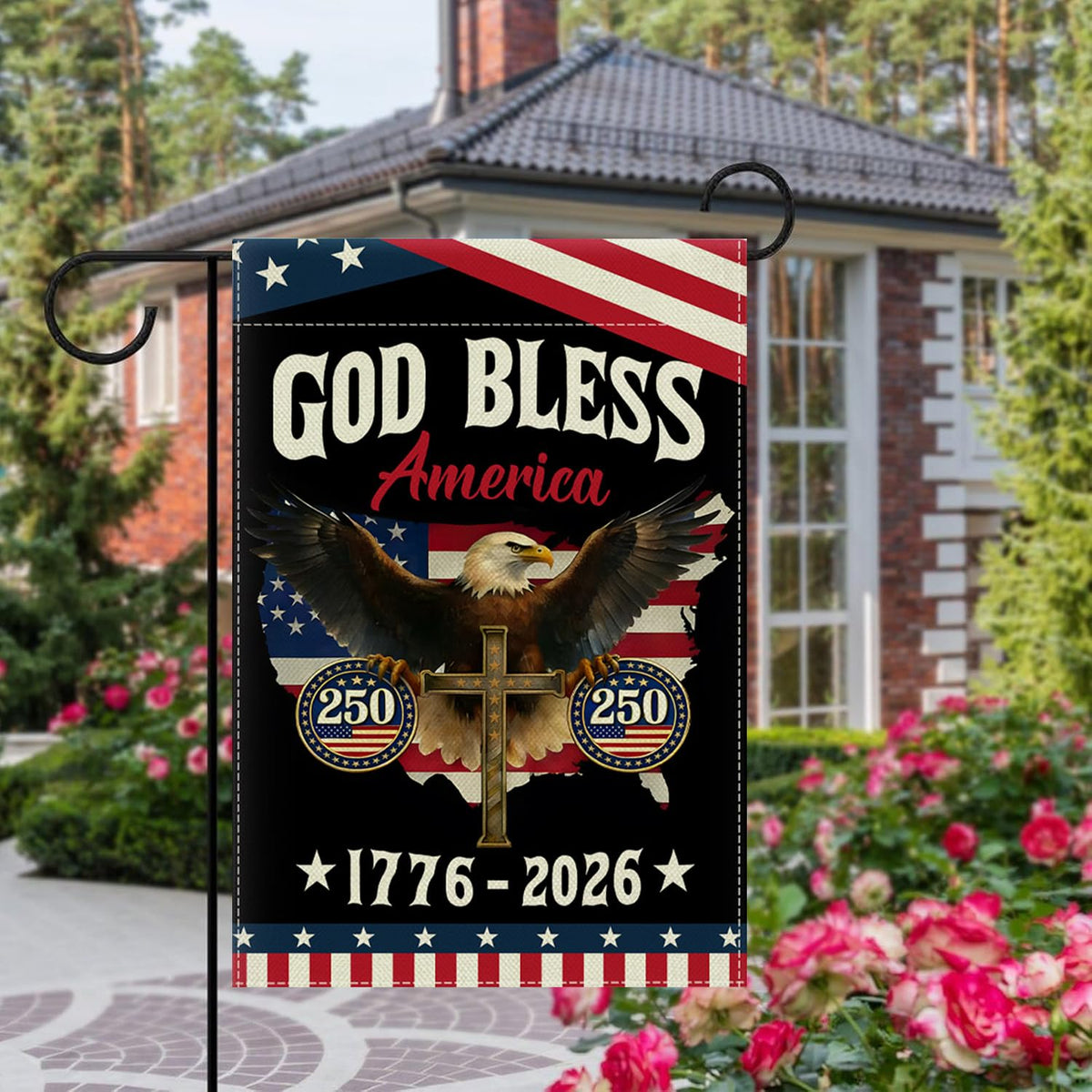 ECCYMY God Bless 250 Years flag double-sided eagle, visible from all angles