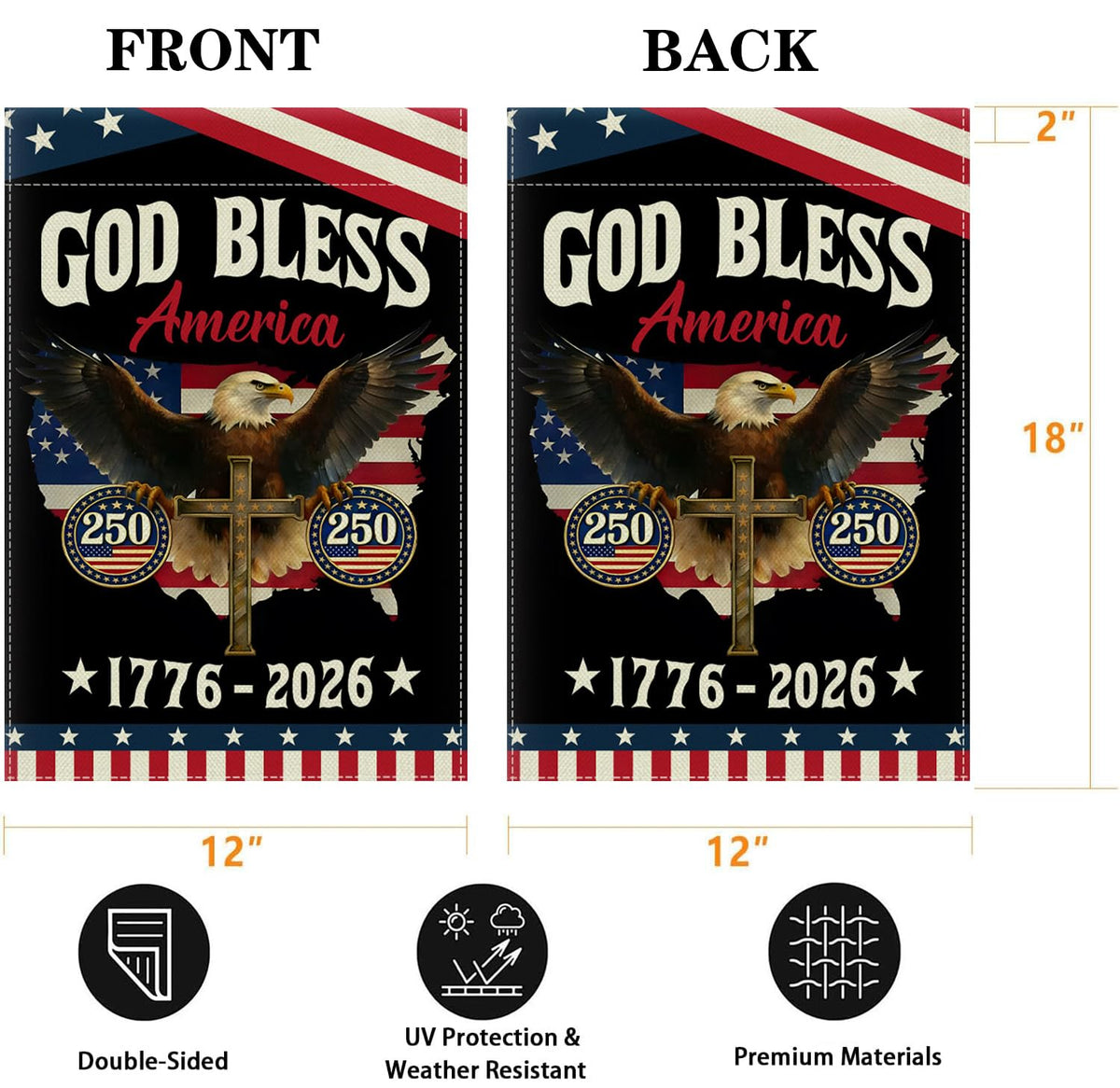 ECCYMY God Bless 250 Years flag in red white blue for porch decor