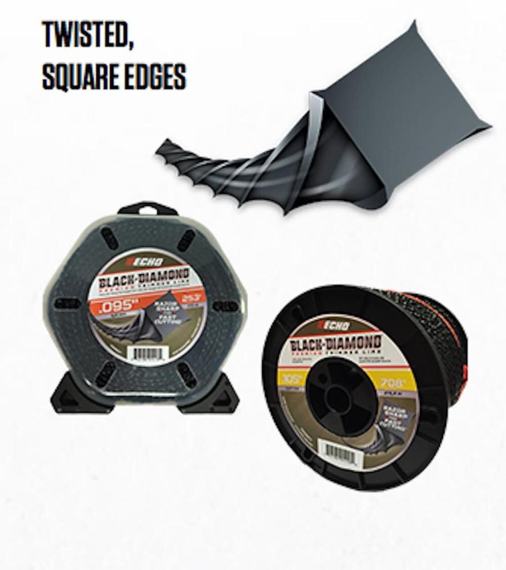 Echo Black Diamond four-cornered spiral edges deliver precise cuts through thick grass.