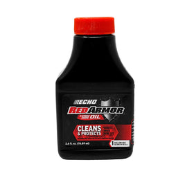 Echo Red Armor 2-stroke oil bottle showing 2.6 oz capacity for easy mixing.