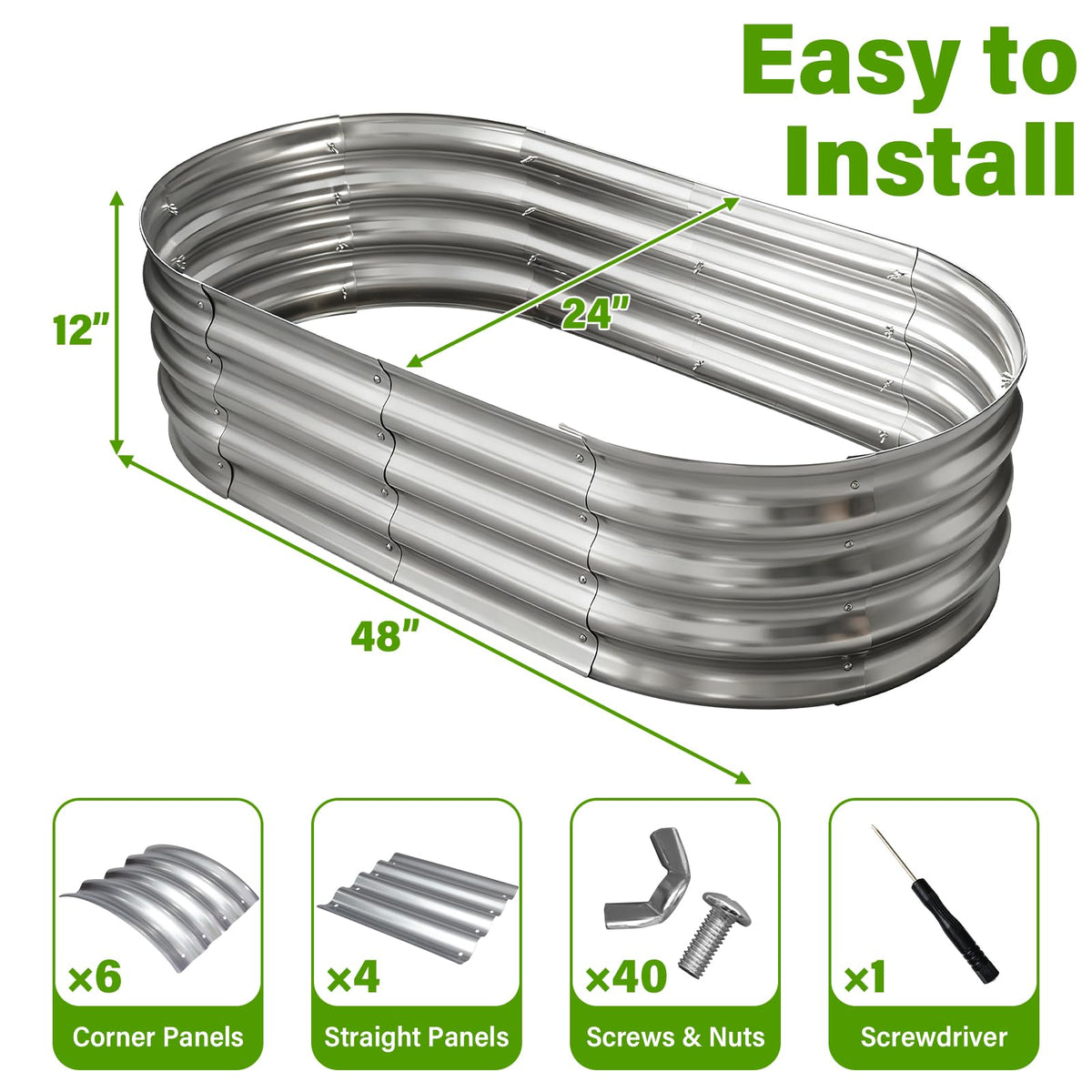 Eclaron oval bed showing 7 cubic feet soil capacity for robust planting.