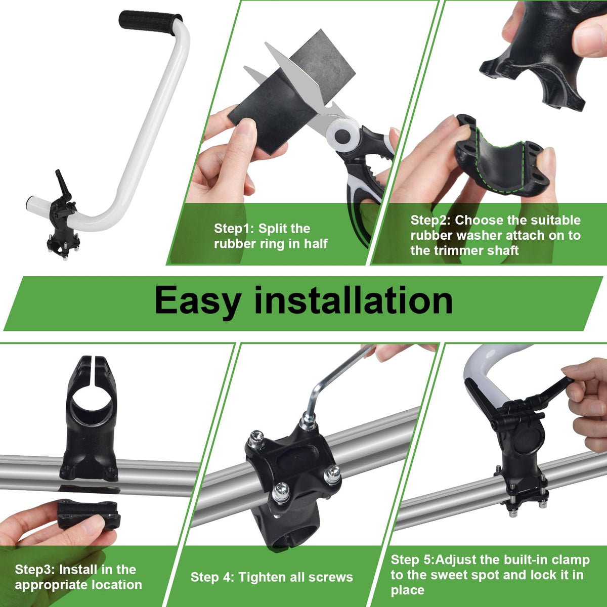 Ecmln trimmer grip with adjustable angle for precise mowing.