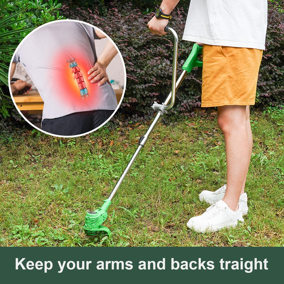 Ecmln Weed Eater Handle ergonomic grip promotes upright posture during yard work.