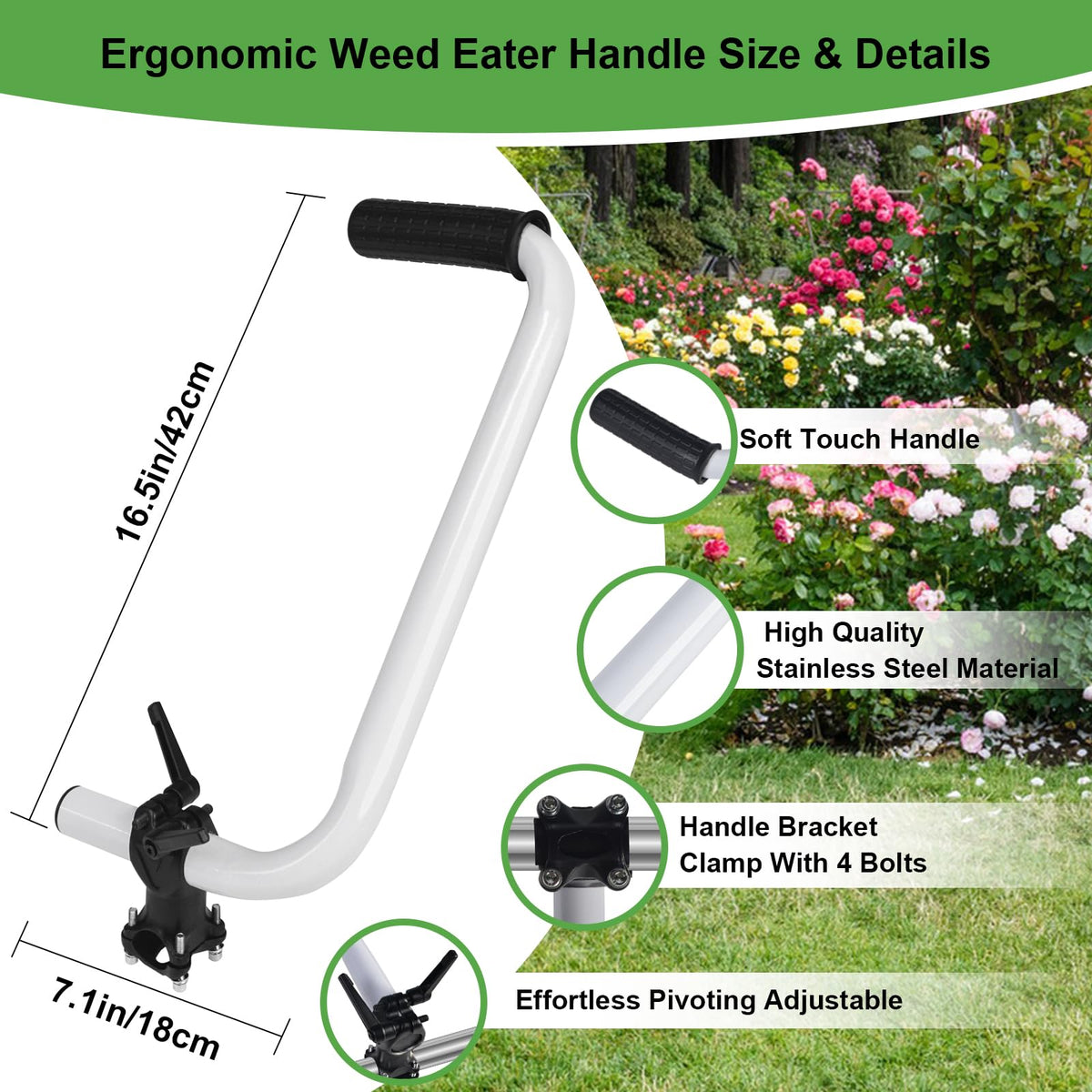 Ecmln weed eater handle extension in stainless steel for durable, steady control.