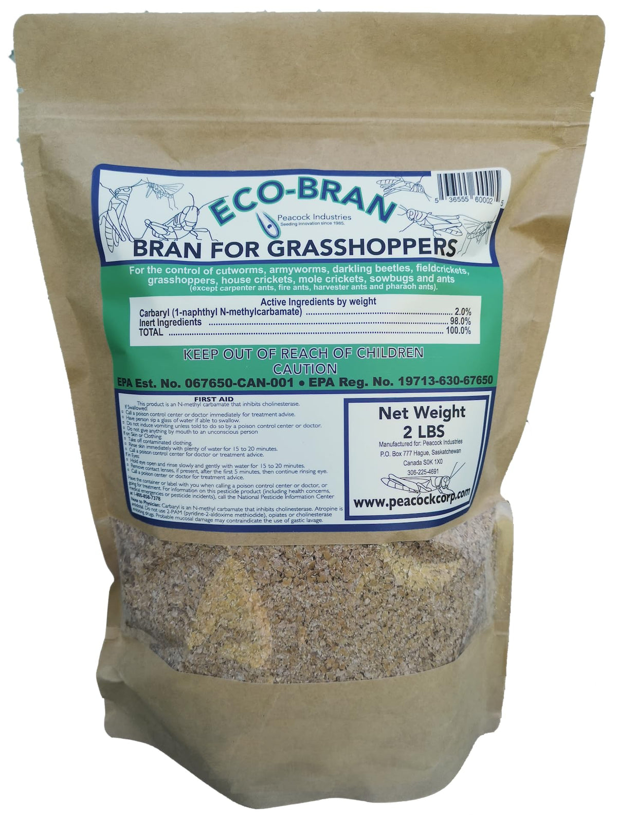 Eco-Bran broad spectrum bait bottle front showing ready-to-use packaging for easy setup in lawns.