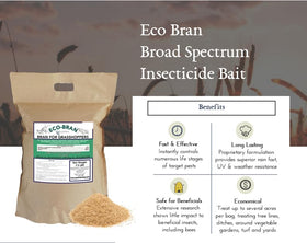 Eco-Bran bait granules ready for outdoor application reduce grasshopper and cricket activity.