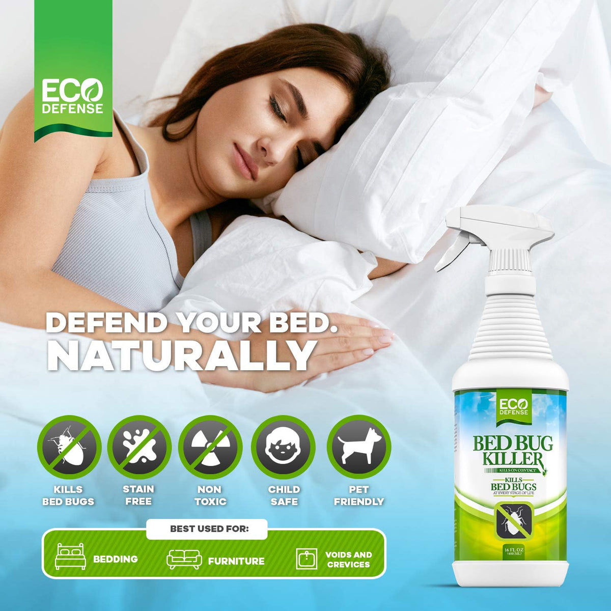 Eco Defense Bed Bug Killer applied along mattress seams for targeted control