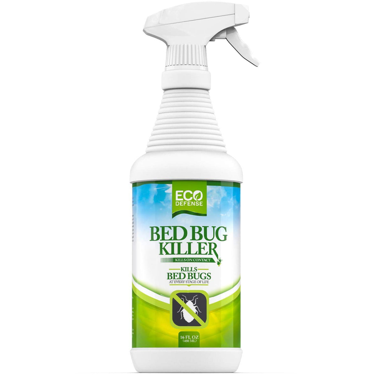 Eco Defense Bed Bug Killer spray bottle close-up for quick on-site action against pests