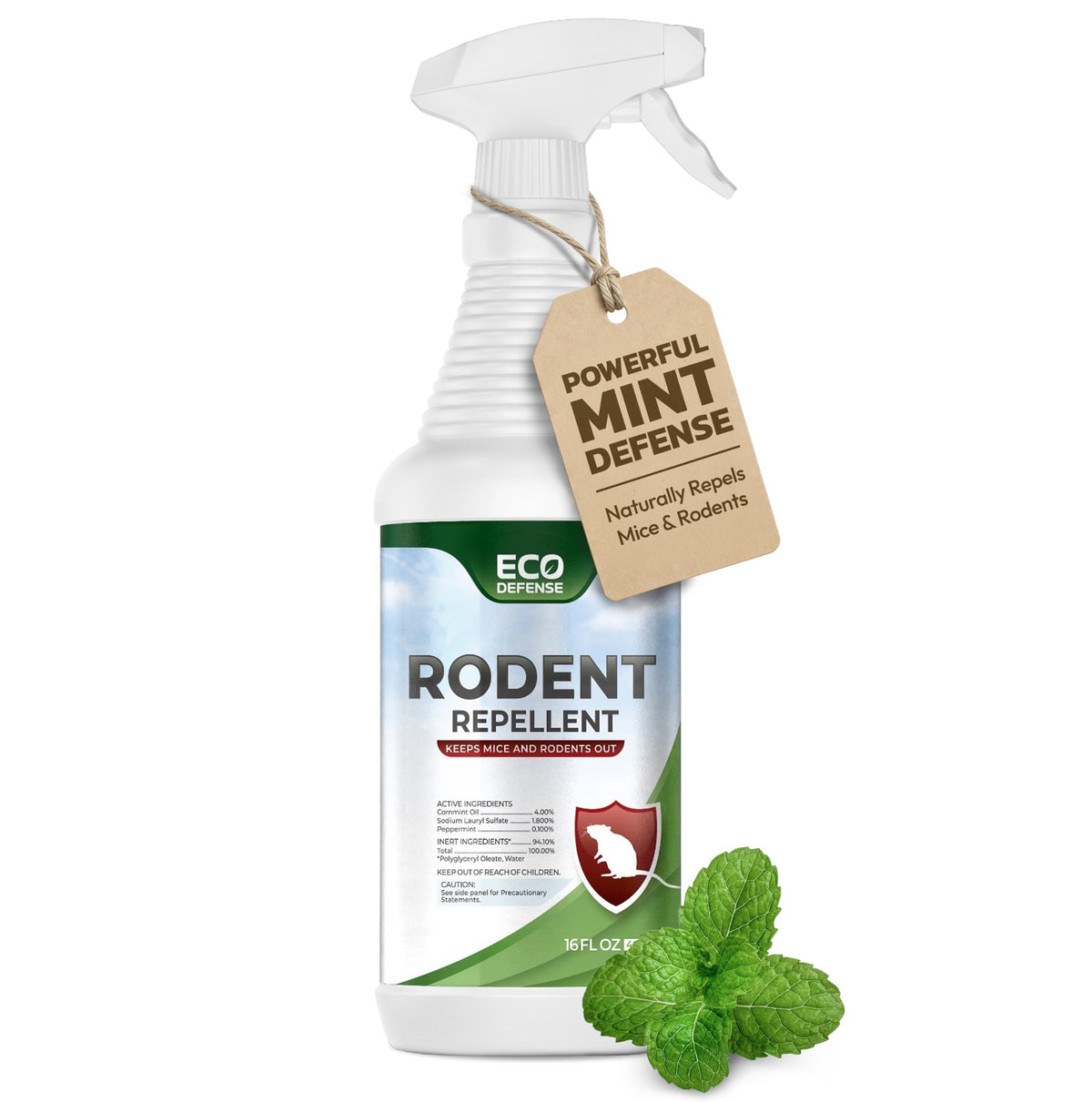 Eco Defense peppermint mouse spray applied along baseboards to deter rodents