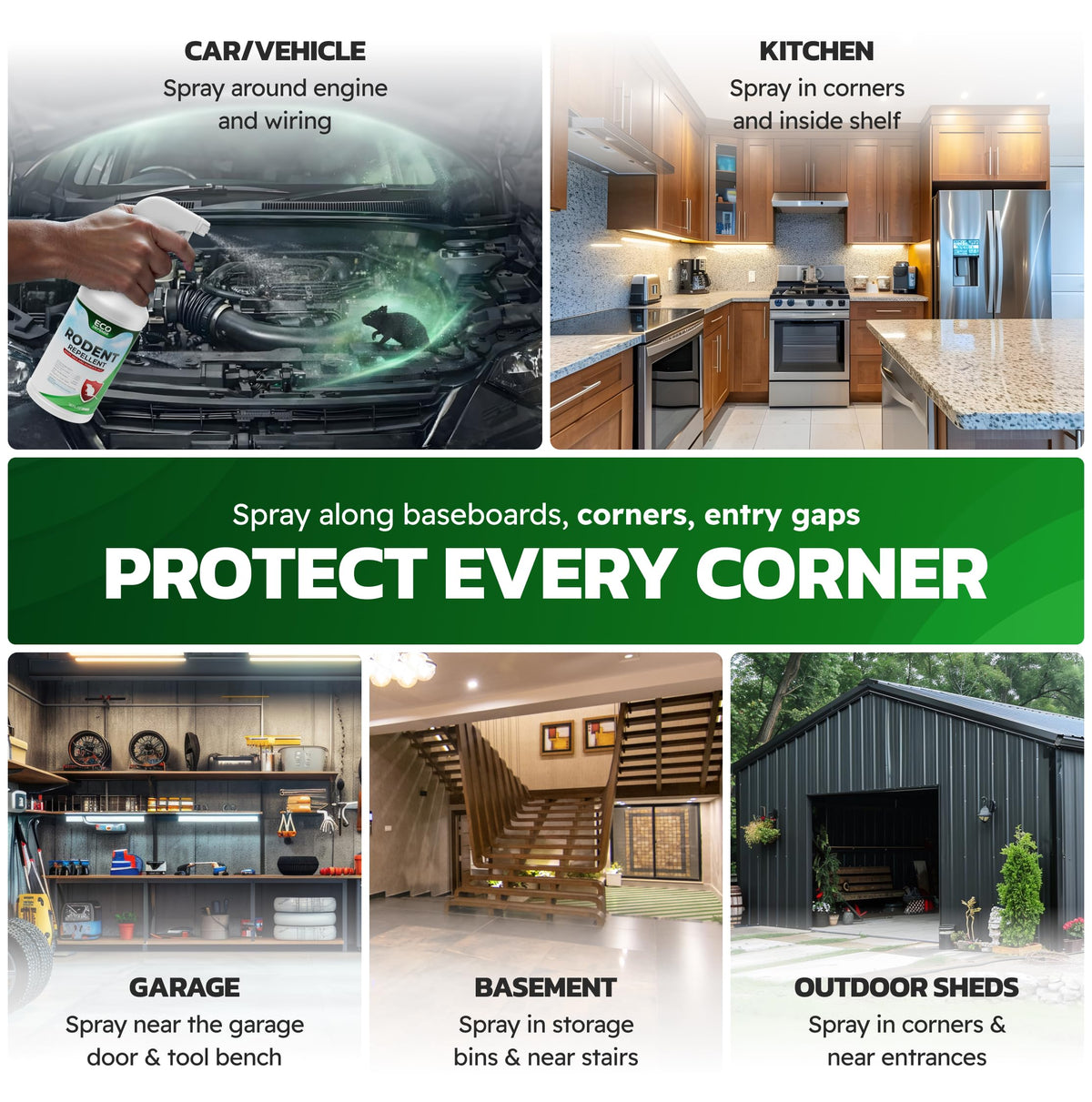 Eco Defense peppermint mouse spray behind appliances targets high activity areas