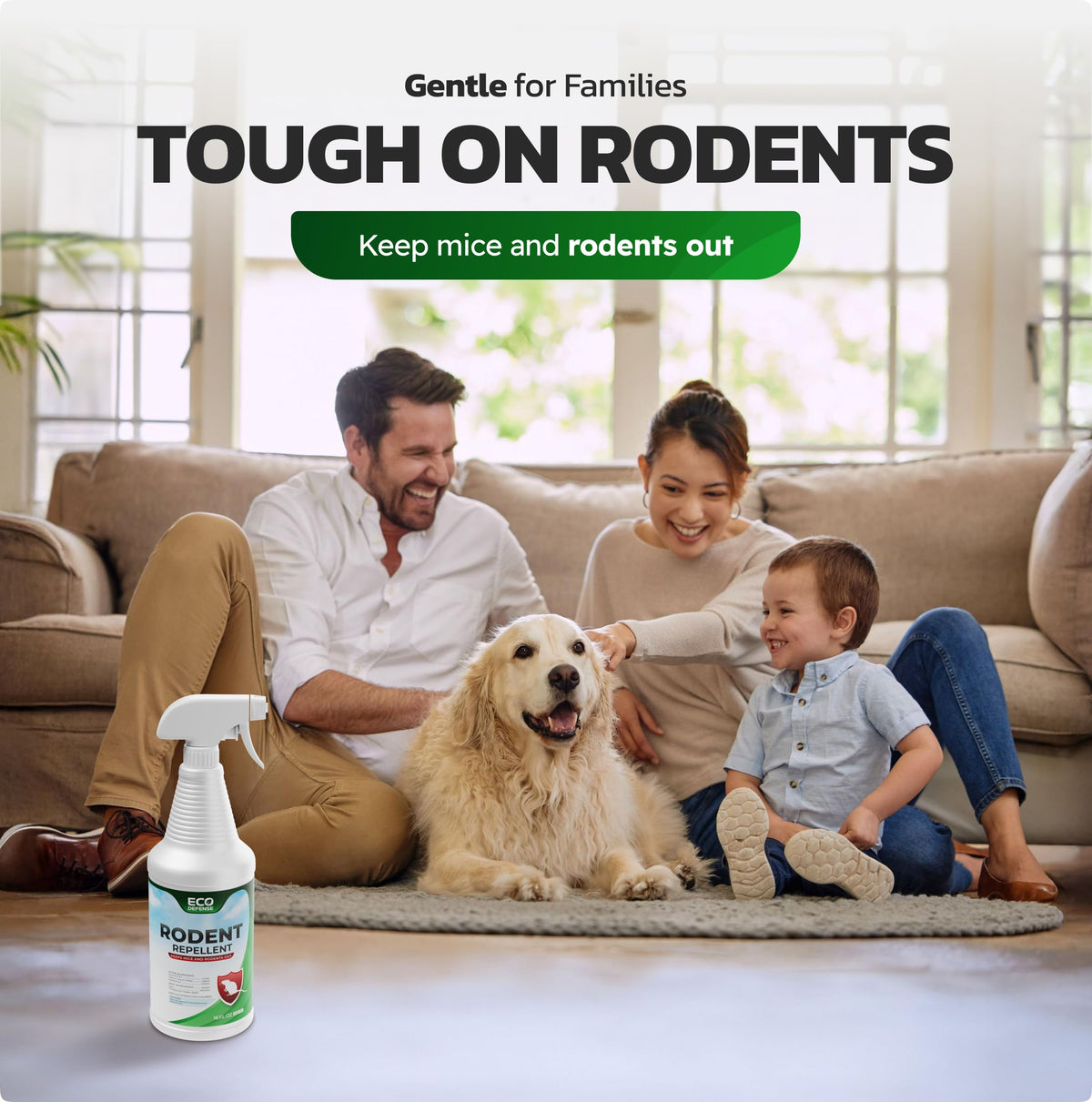 Eco Defense peppermint mouse spray for garages and outdoor areas protects vehicles
