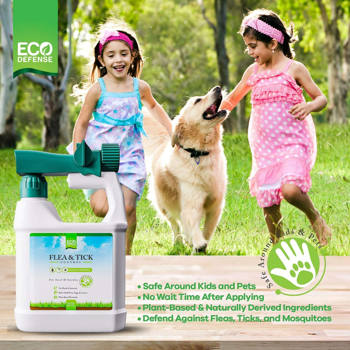 Eco Defense spray-mist delivers even coverage across lawns and borders.