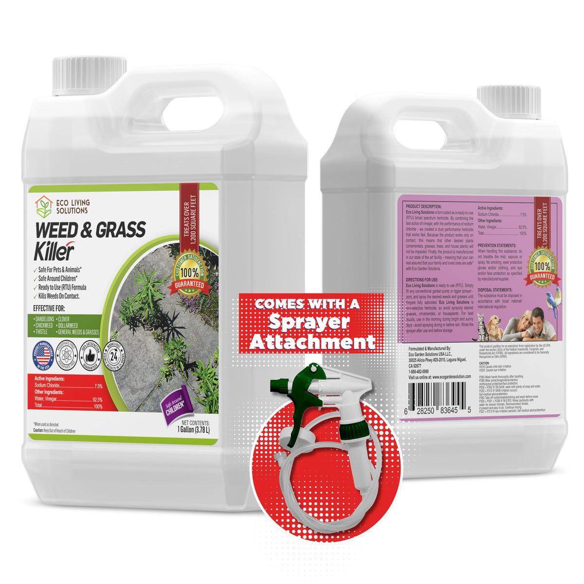 Eco Garden Pro organic vinegar weed killer with sprayer for pet-safe lawn care and quick weed control