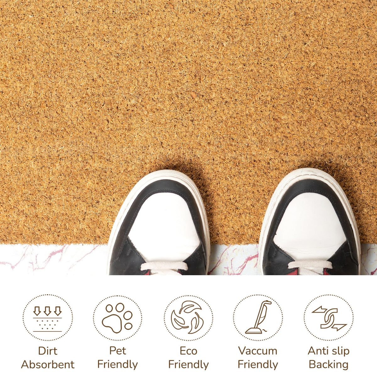 Eco Living coir mat helps scrape off dirt from shoes at the doorway.