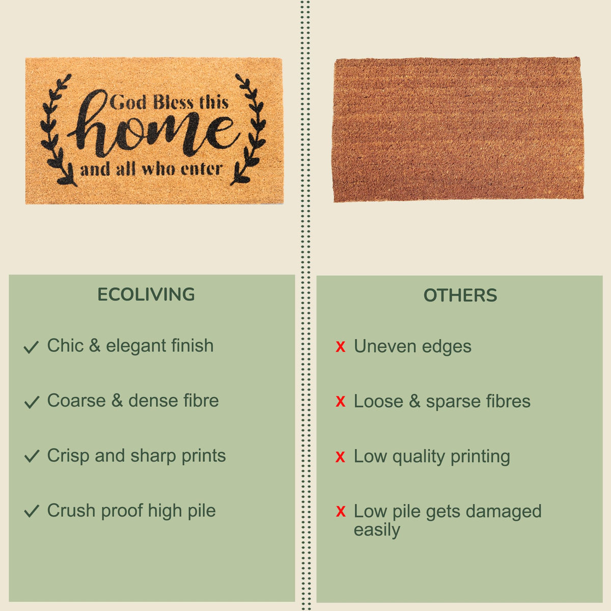 Eco Living 30x17 coir doormat providing broad coverage and lasting durability.