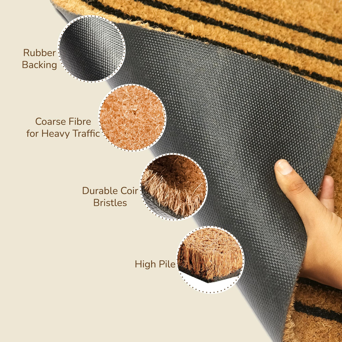 Eco Living Coir Doormat scrapes dirt from shoes to keep floors cleaner