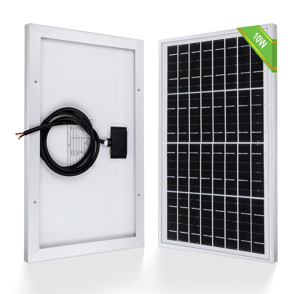 ECO-WORTHY 10W solar panel front view for portable 12V charging.