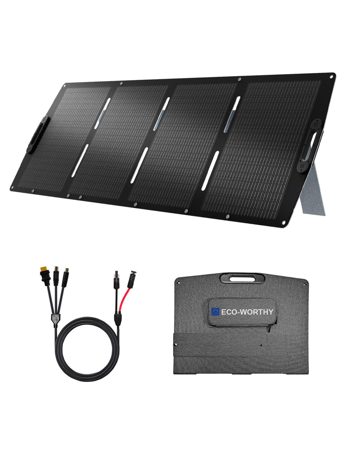 ECO-WORTHY 200W panel folded for compact transport, ideal for travelers and campers.