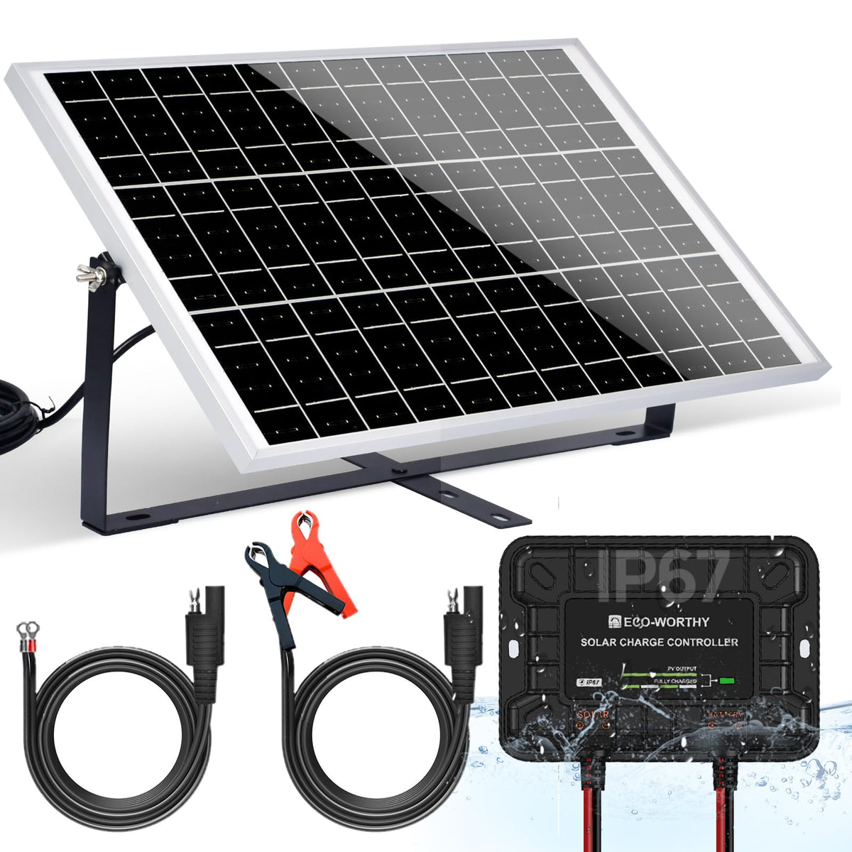 Eco-Worthy 25W 12V solar panel front view for reliable off-grid charging