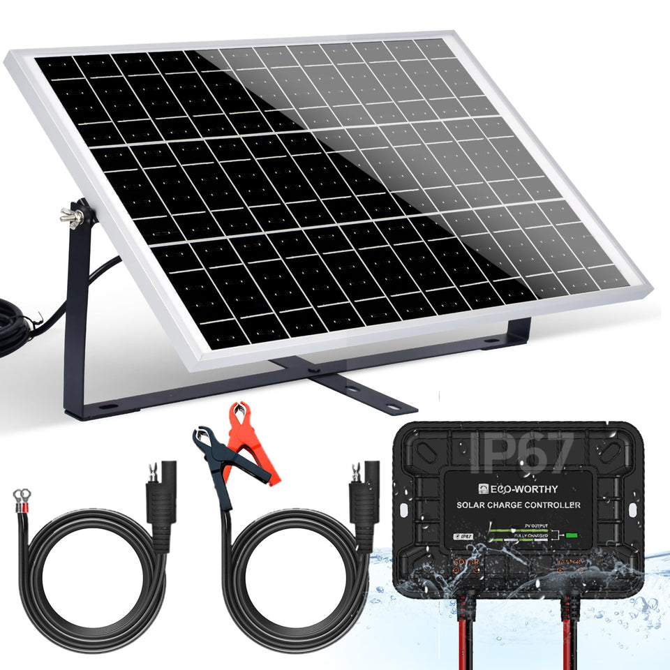 Eco-Worthy 25W 12V solar panel front view for reliable off-grid charging