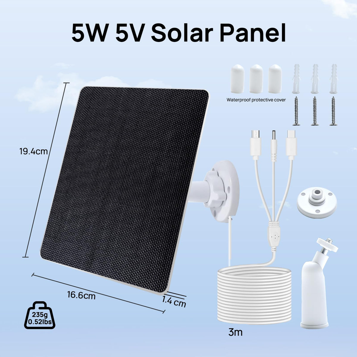 ECO-WORTHY 5W solar panel with fast charging supports Ring and Wyze cameras