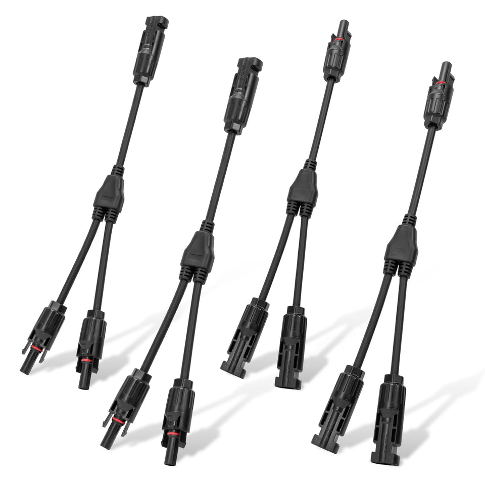 Eco-Worthy two-pair solar connectors Y-branch for reliable parallel panel connections.