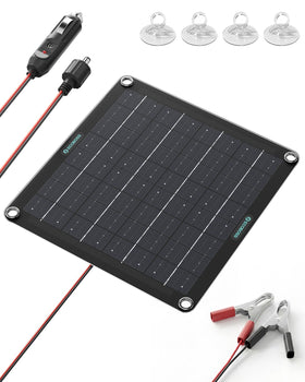 ECOBOSS solar charger on dash enables quick 10W charging in daylight