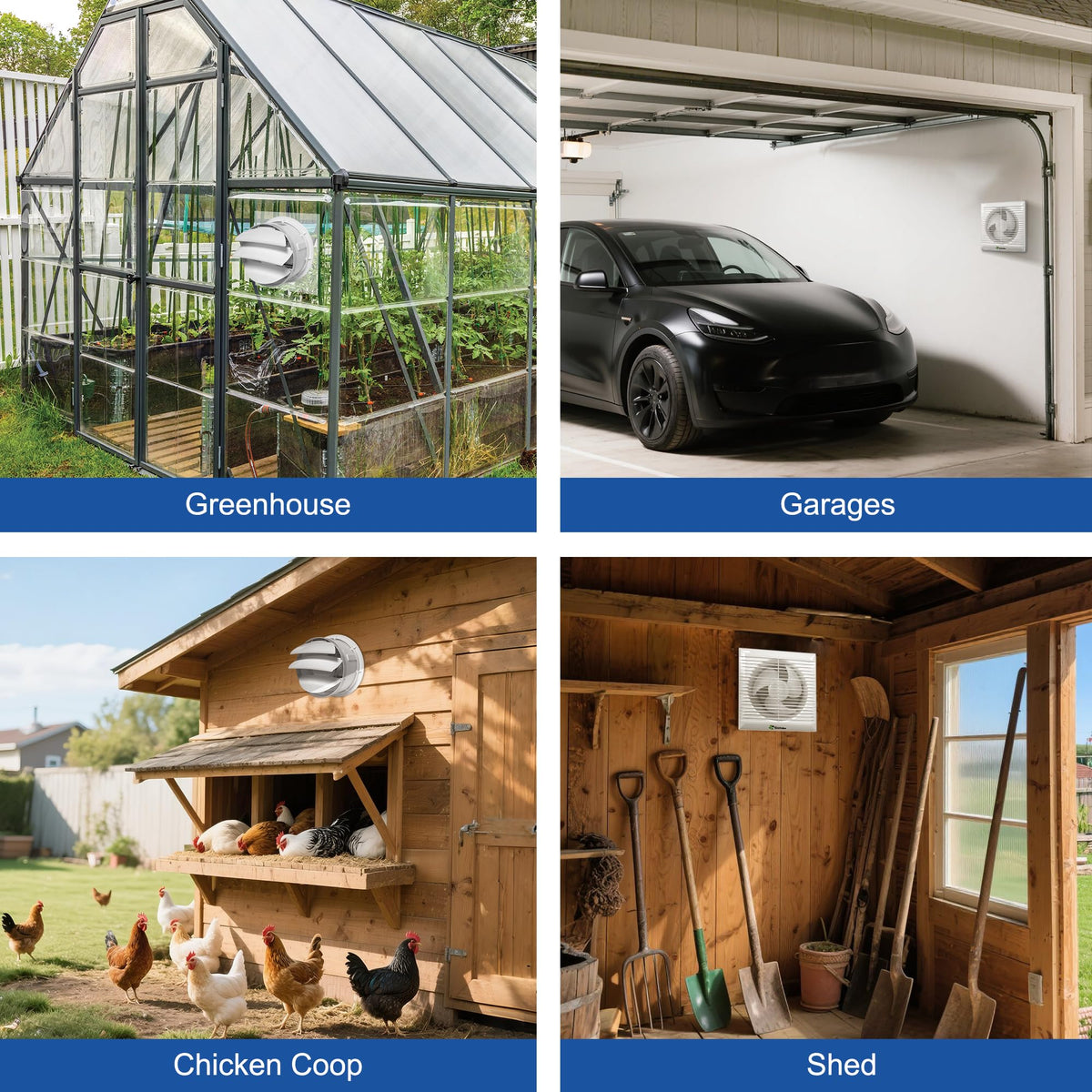 ecoCalm 6-inch exhaust fan delivering 120 CFM airflow for coops and sheds