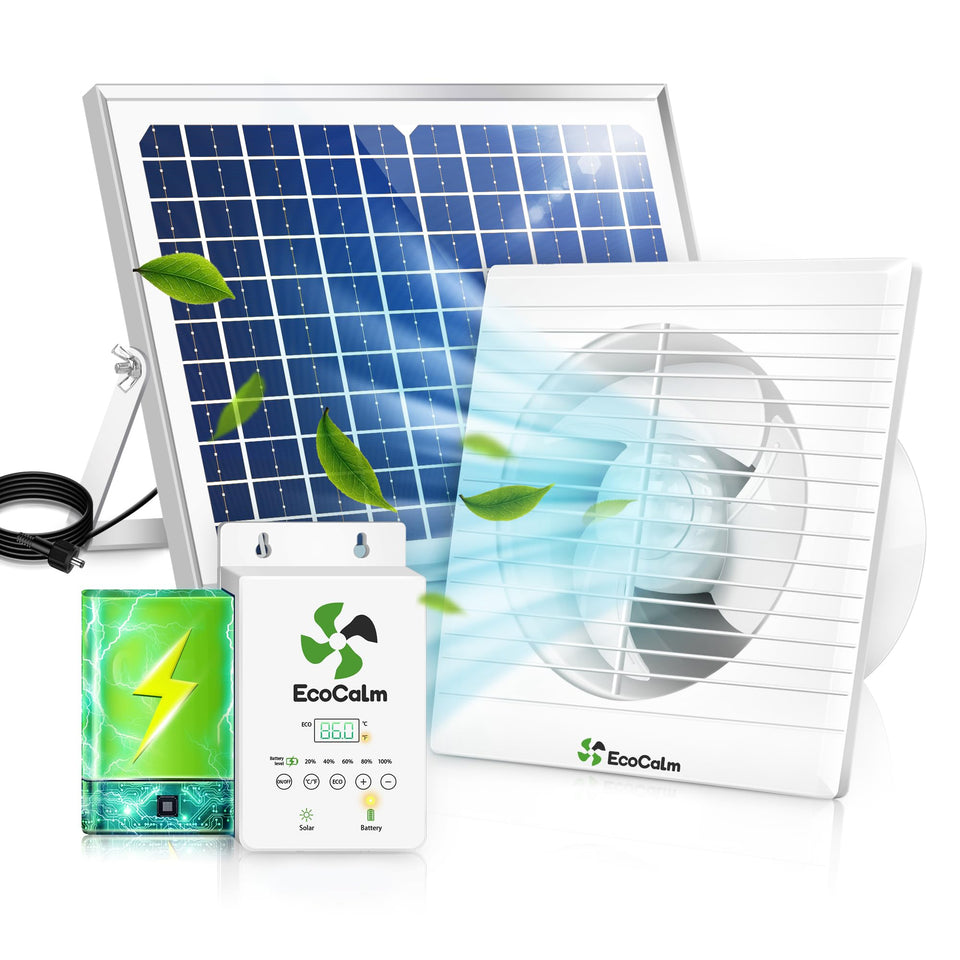 ecoCalm Solar Fan battery inside powers overnight ventilation