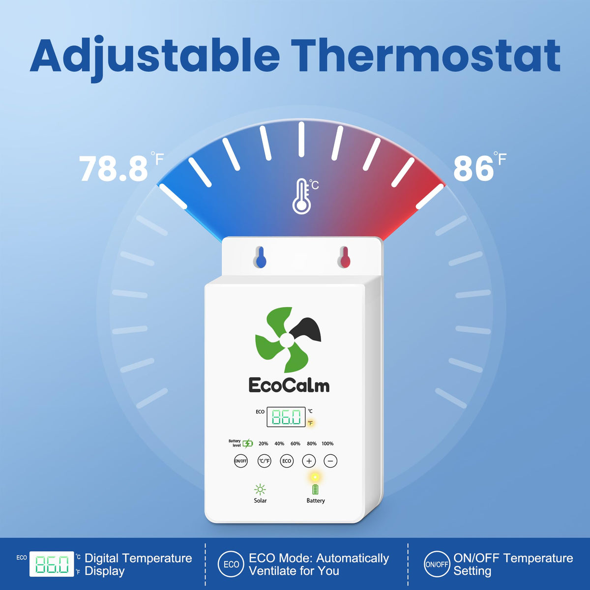 ecoCalm Solar Fan IP44 blades withstand outdoor use