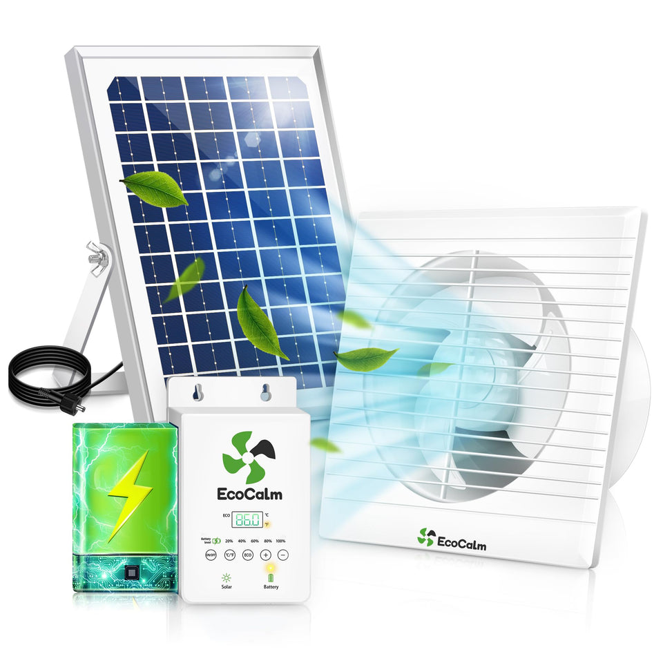 ecoCalm solar-powered fan battery pack, day-to-night airflow for coops and sheds
