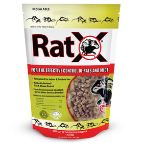 EcoClear RatX pellets packaging demonstrates humane, non-toxic rodent control for homes and farms.