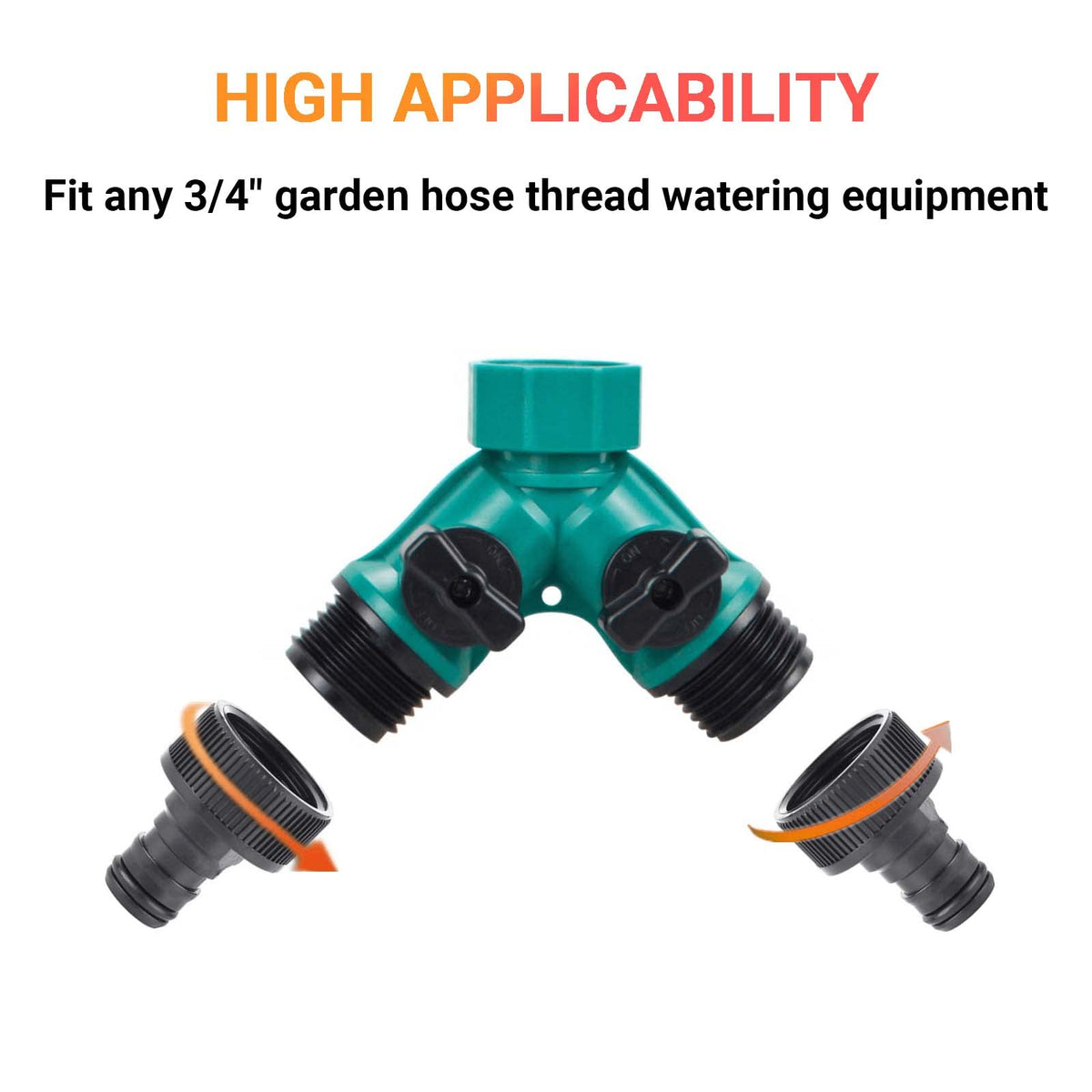 ECOESPTI faucet shut-off feature on hose splitter for flow control.