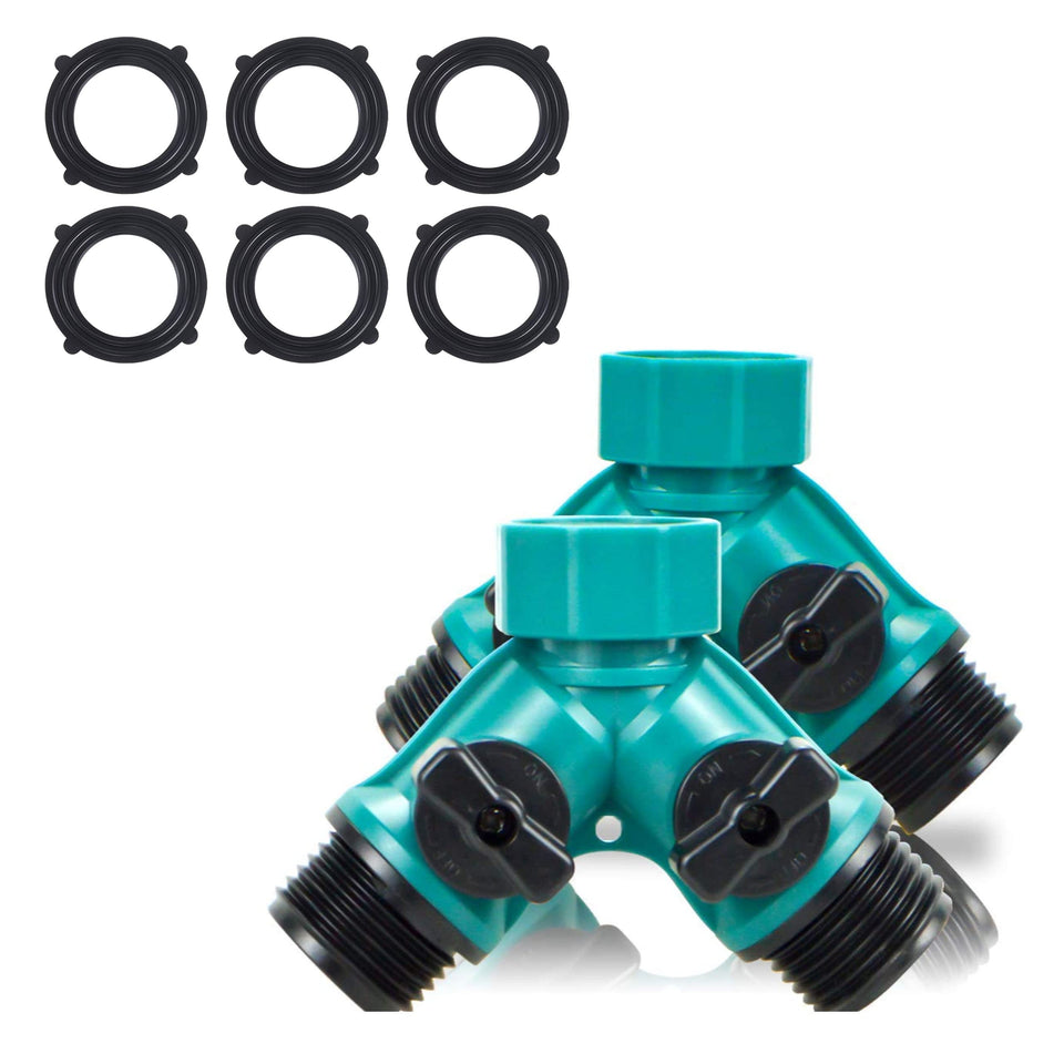 ECOESPTI garden hose splitter 2-pack image, dual-outlet design for flexible irrigation.