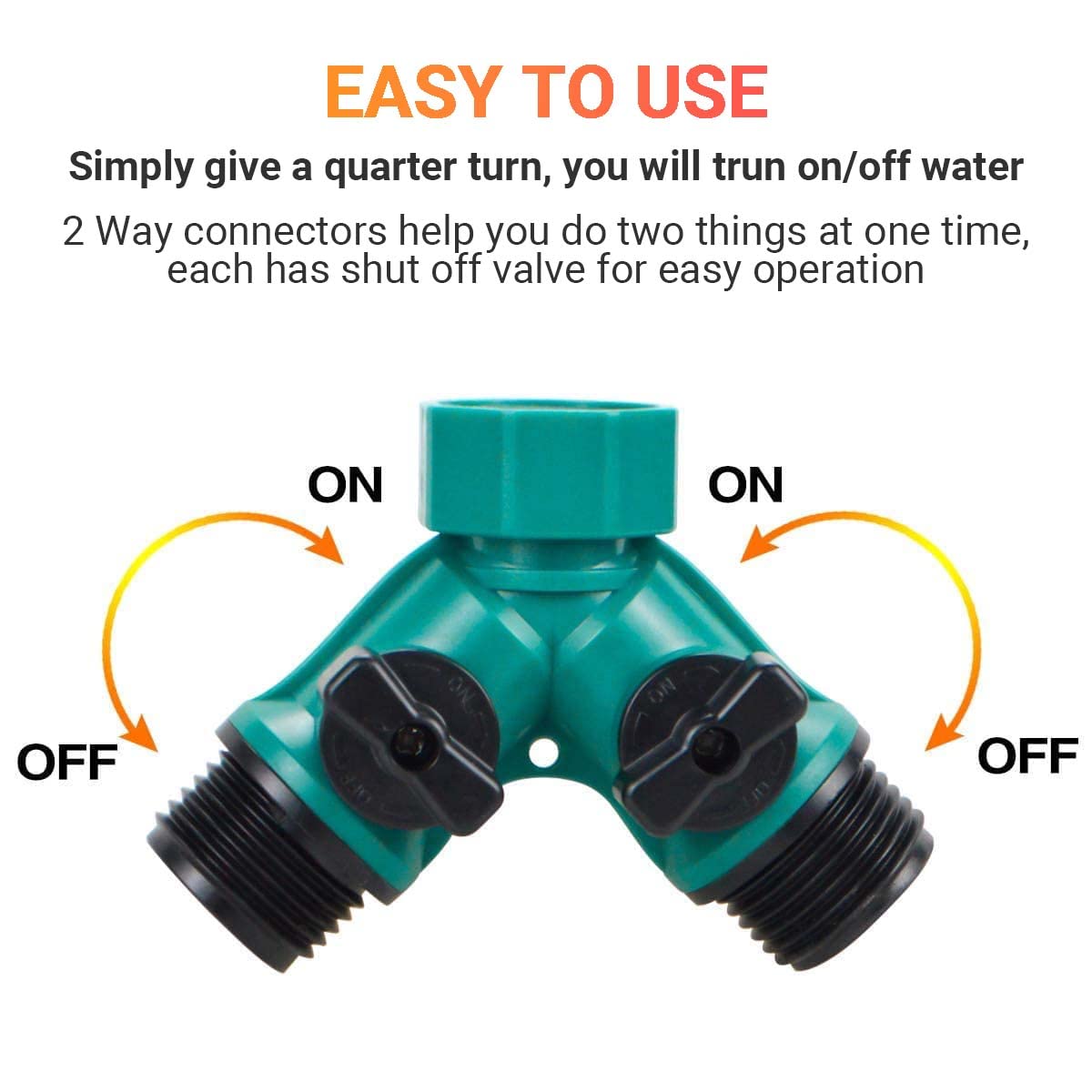 ECOESPTI hose splitter 3-4 inch thread close-up showing secure connection.