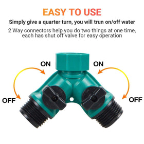 ECOESPTI hose splitter 3-4 inch thread close-up showing secure connection.