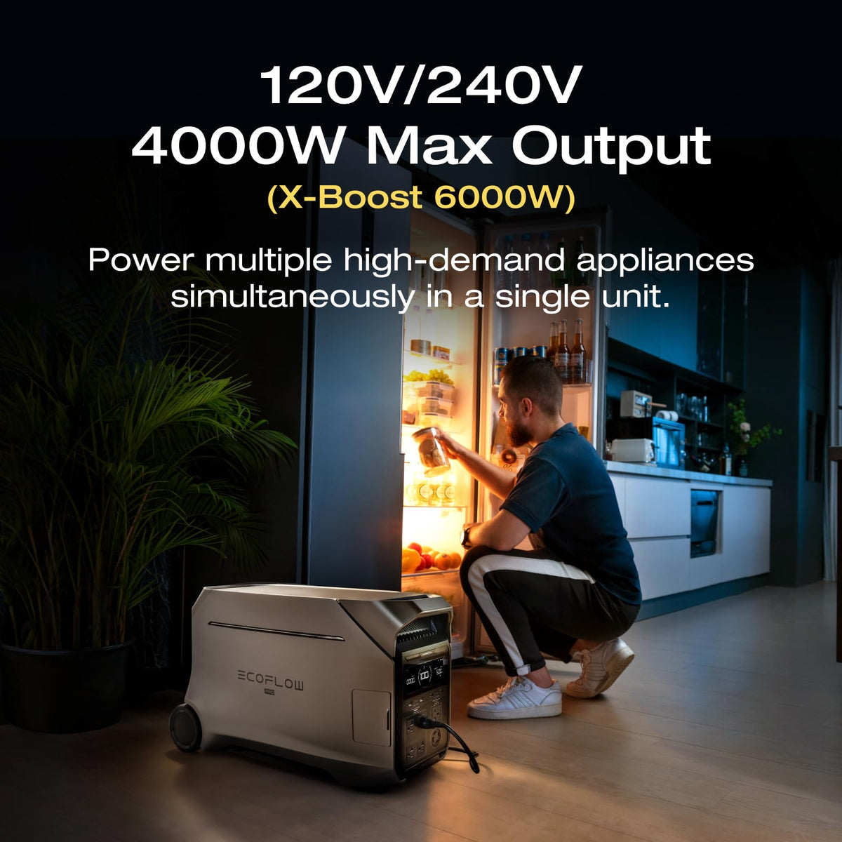 EF ECOFLOW Delta Pro 3 powers essential home loads during outages.