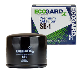 ECOGARD SE-1 oil filter close-up showing compatibility with Briggs and Stratton engines