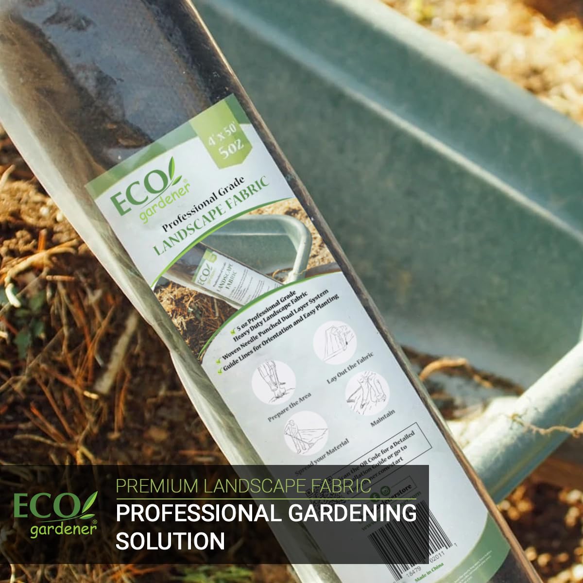 ECOgardener weed barrier close-up shows sturdy weave for long-lasting protection.