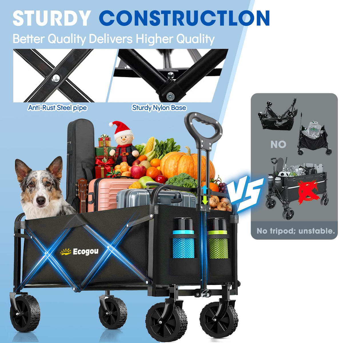 Ecogou Wagon all-terrain wheels tackle sand, grass, and uneven surfaces.