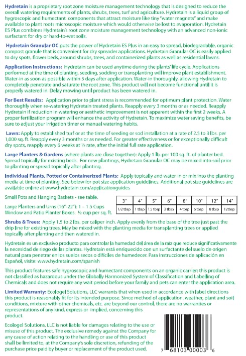 Ecologel Hydretain nutrient-uptake visual suggests enhanced nutrient use with moisture management.