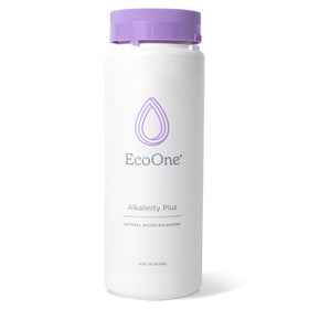 EcoOne Alkalinity Plus bottle label showing natural spa pH balance benefits