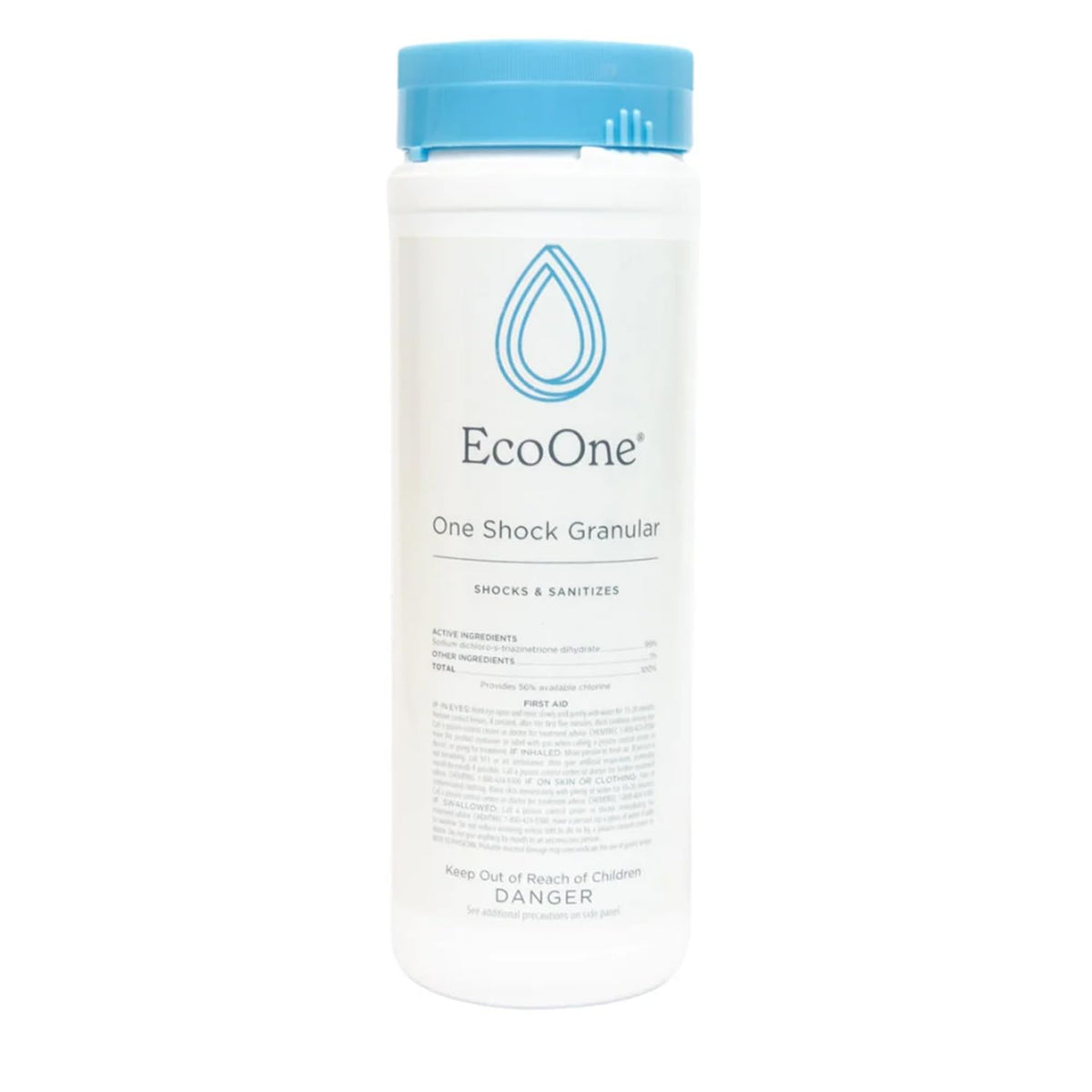 EcoOne One Shock Granular bottle pour shows quick, simple spa shock application.