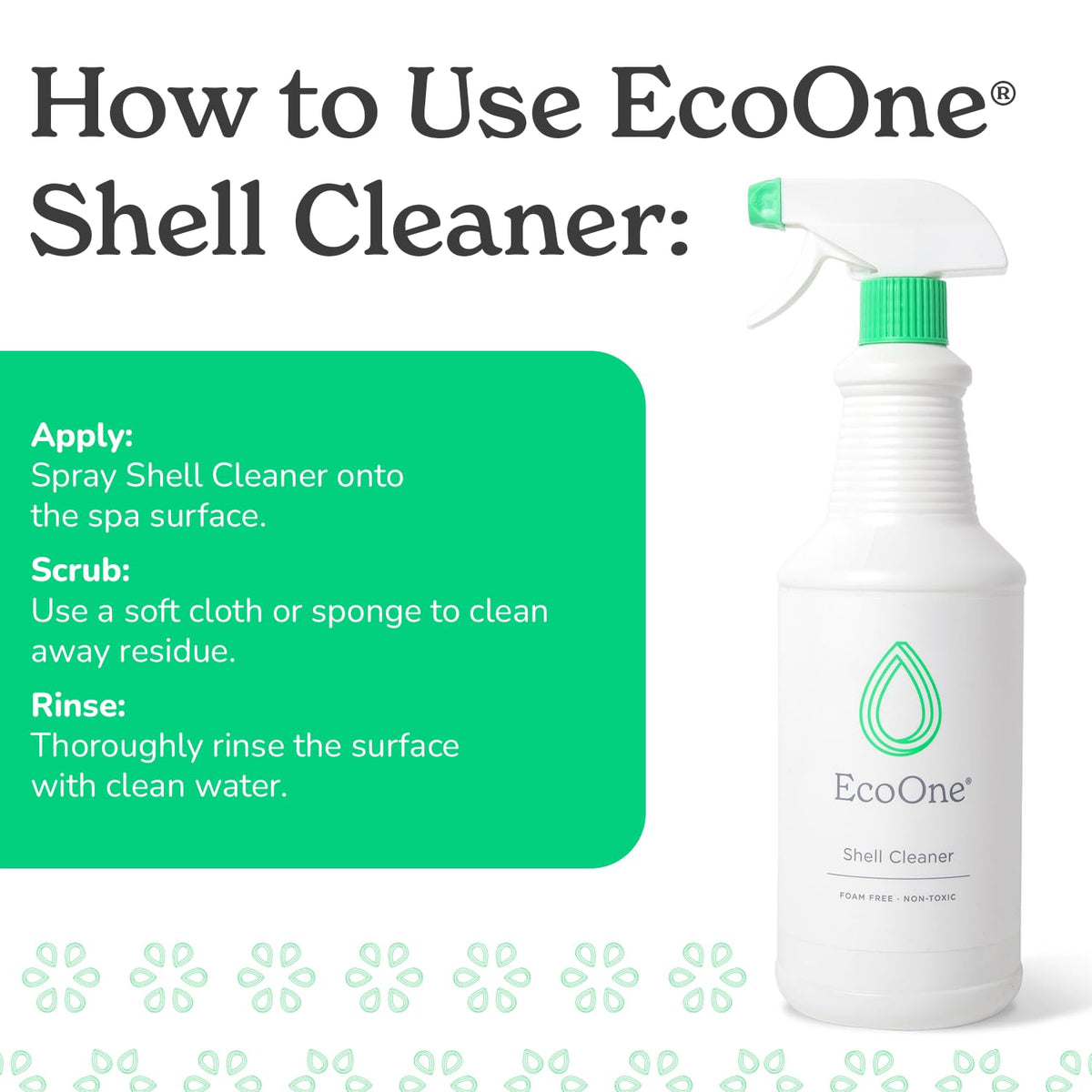 EcoOne Shell Cleaner foam-free spray leaves no foam or residue on surfaces.