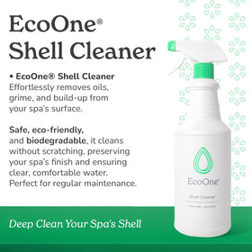 EcoOne Shell Cleaner spray application demonstrates fast, streak-free spa cleaning.