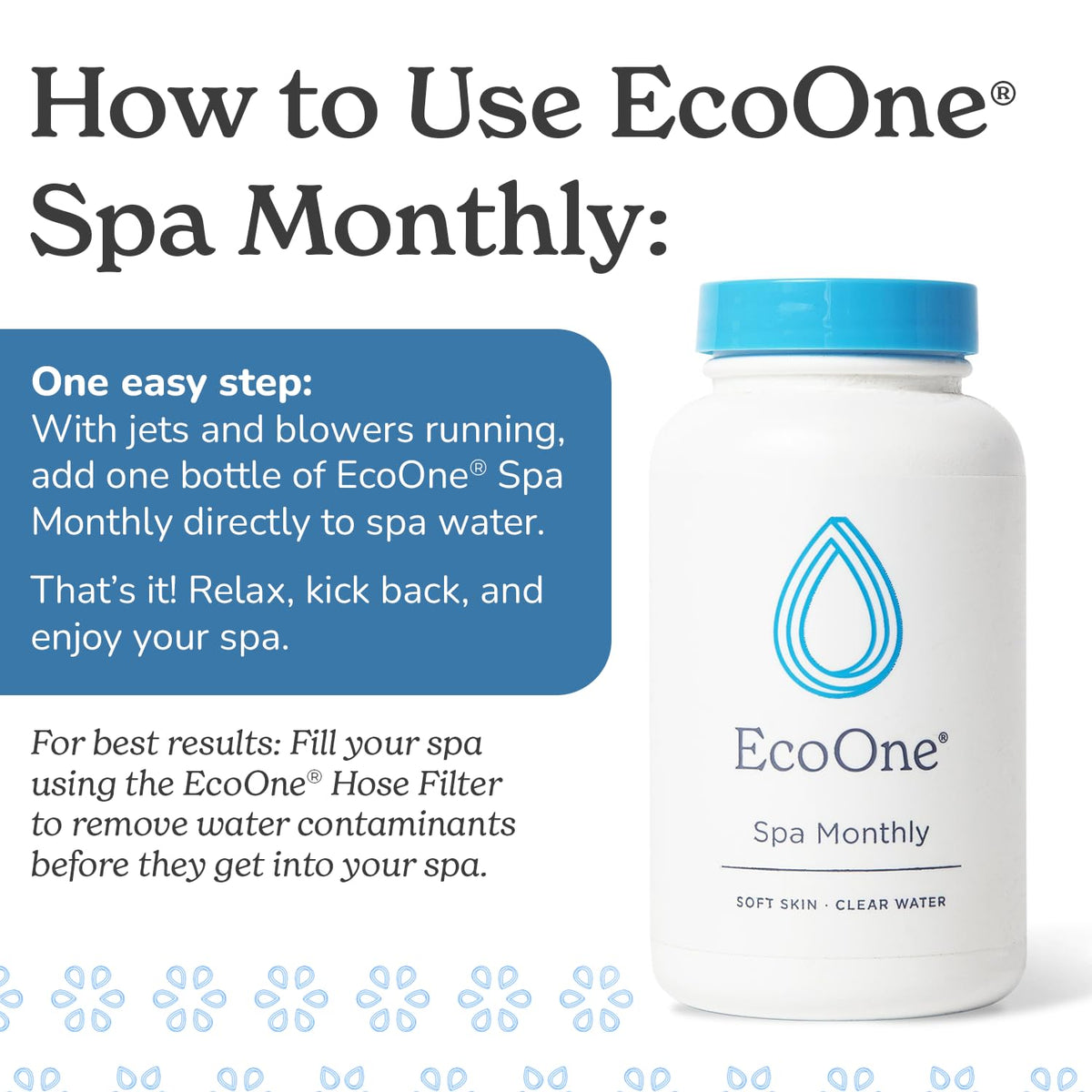 Label view of EcoOne Spa Monthly promoting eco-friendly spa care.