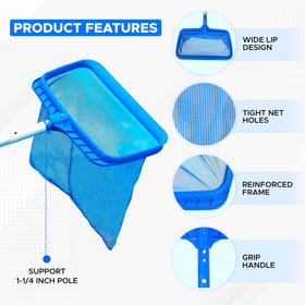 EcoNour skimmer net durable lip design lifts debris from water